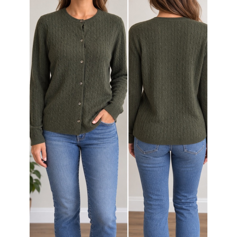 Lauren Ralph Lauren Olive Green Wool Cashmere Cardigan Sweater – Size L